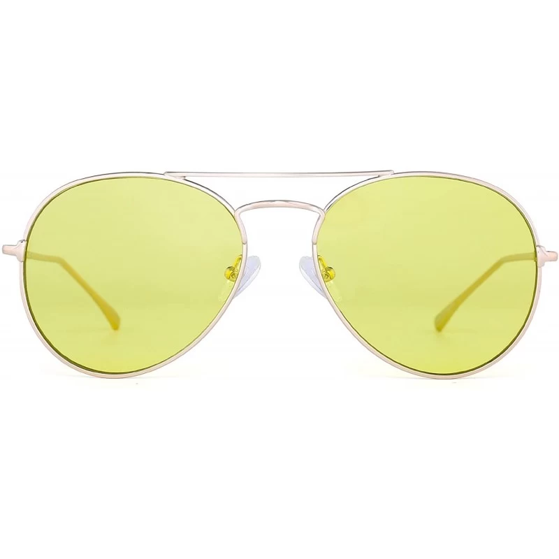 Aviator Clear Aviator Sunglasses Classic Flat Tinted Lens Metal Eyeglasses Men Women - Gold / Yellow - CY188Q5SDYM $16.27