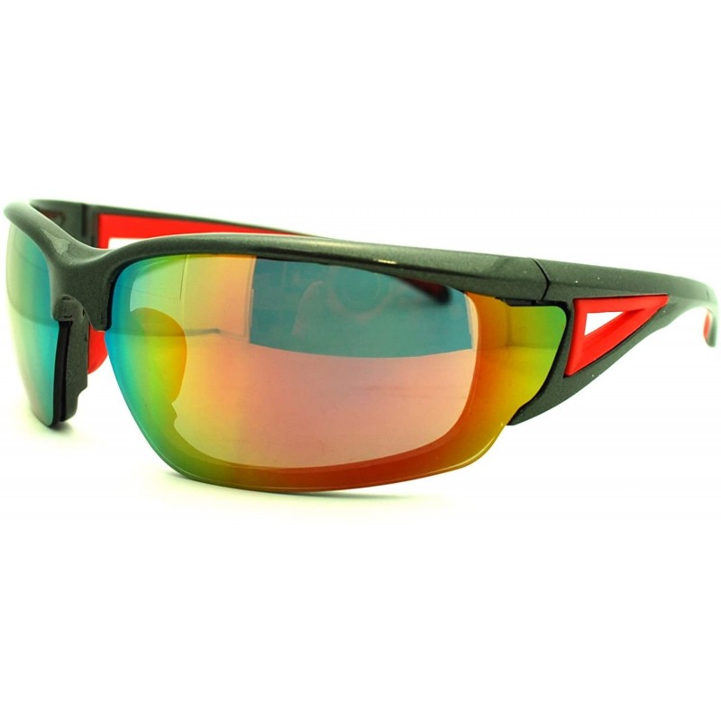 Sport Mens Biker Shatterproof Warp Around Plastic Sports Sunglasses - Grey Red - CE11LZBDYZX $11.42