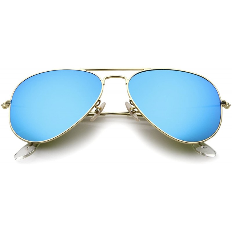 Aviator Premium Classic Large Matte Metal Frame Mirror Glass Lens Aviator Sunglasses 61mm - Gold / Blue Mirror - CI12KHAQ0MF ...