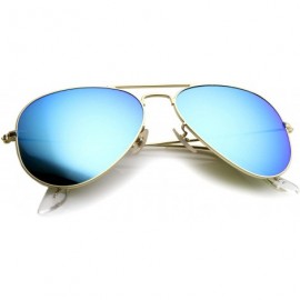 Aviator Premium Classic Large Matte Metal Frame Mirror Glass Lens Aviator Sunglasses 61mm - Gold / Blue Mirror - CI12KHAQ0MF ...