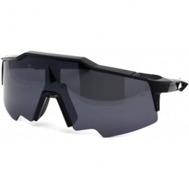 Sport Robotic Futuristic Shield Plastic Sport Solid Black Lens Sunglasses - Shiny Black - C318Z3KXH6U $14.47