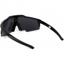 Sport Robotic Futuristic Shield Plastic Sport Solid Black Lens Sunglasses - Shiny Black - C318Z3KXH6U $14.47