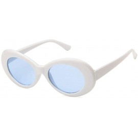 Cat Eye Women Fashion Oval Cat Eye Sunglasses with Case UV400 Protection Beach - White Frame/Blue Lens - C418WTAATMH $17.35