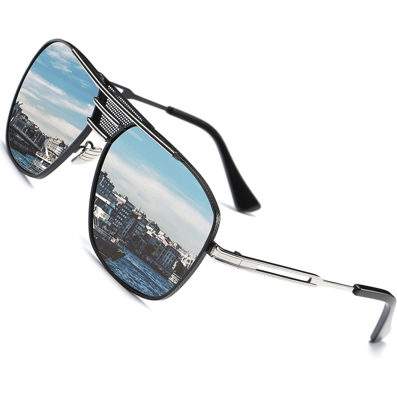 Square Retro Oversized Polarized Pilot Sunglasses For Men UV400 Protection Lenses Metal Frame - 3 - C1182GHDYEO $12.05