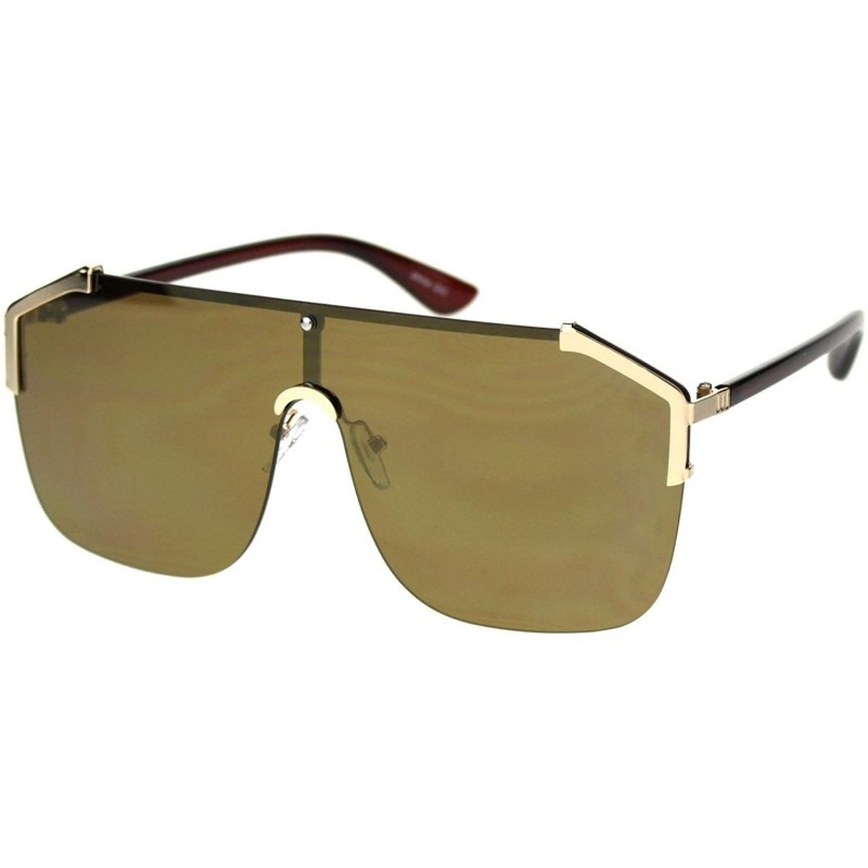 Shield Hip Hop Rimless Oversize Robotic Shield Baller Sunglasses - Gold Brown Mirror - CH18S97TY9H $13.13