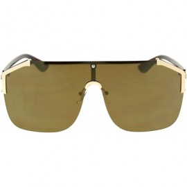 Shield Hip Hop Rimless Oversize Robotic Shield Baller Sunglasses - Gold Brown Mirror - CH18S97TY9H $13.13