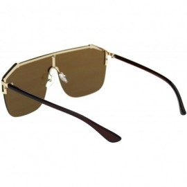 Shield Hip Hop Rimless Oversize Robotic Shield Baller Sunglasses - Gold Brown Mirror - CH18S97TY9H $13.13