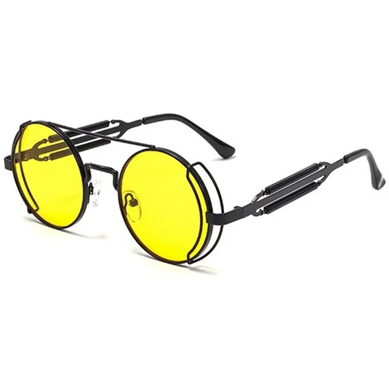 Round Punk Round Retro Sunglasses Men Women 2020 Fashion Metal Frame Sun Glasses Spring leg Shades UV400 - Yellow - C21937LCQ...