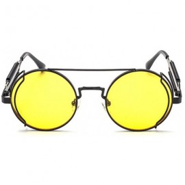 Round Punk Round Retro Sunglasses Men Women 2020 Fashion Metal Frame Sun Glasses Spring leg Shades UV400 - Yellow - C21937LCQ...