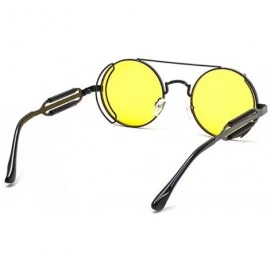 Round Punk Round Retro Sunglasses Men Women 2020 Fashion Metal Frame Sun Glasses Spring leg Shades UV400 - Yellow - C21937LCQ...