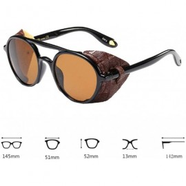 Round Women's Retro Classic Round Plastic Frame Sunglasses With Leather - Bright Black Brown - CN18WE6MXHD $17.58