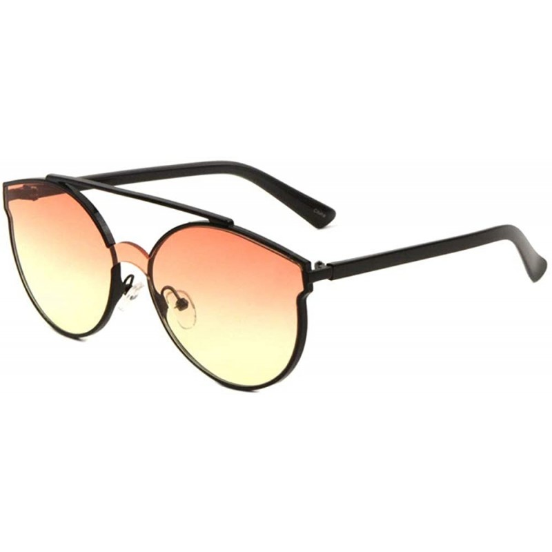 Shield Oceanic Color Flat Top Bar One Piece Shield Lens Sharp Cat Eye Sunglasses - Orange Yellow - CG1907A339N $13.76