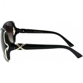 Square Designer Fashion Square Frame Womens Sunglasses Gold & Rhinestone Detail - Black (Dark Brown) - CP18X5MWWSI $11.39