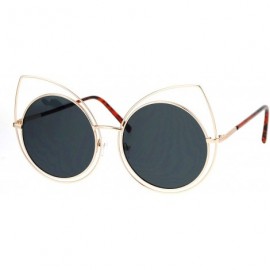 Round Wire Double Rim Round Circle Flat Lens Womens Retro Diva Sunglasses - Gold Black - CQ12OBFVMA8 $15.13