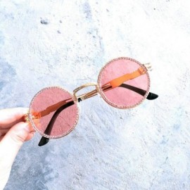 Round Vintage Round Diamond Sunglasses Women Classic Rhinestone Punk Style Party Sunglasses - Pink - C018YU3RON9 $16.05