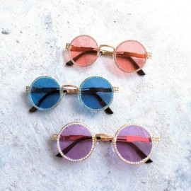 Round Vintage Round Diamond Sunglasses Women Classic Rhinestone Punk Style Party Sunglasses - Pink - C018YU3RON9 $16.05