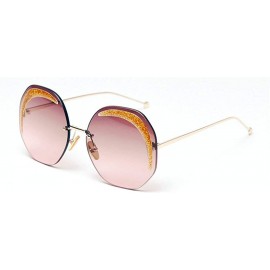 Round Retro Brand Designer 2020 New fashion Frameless Bling Round Sun Glasses women UV400 - Brown&pink - CH194HE72HZ $12.76