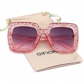 Square Oversized Sunglasses For Women Square Sunglasses With Rhinestone - Transparent Pink - CG1888K2MW2 $9.87