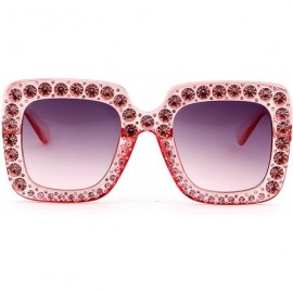 Square Oversized Sunglasses For Women Square Sunglasses With Rhinestone - Transparent Pink - CG1888K2MW2 $9.87