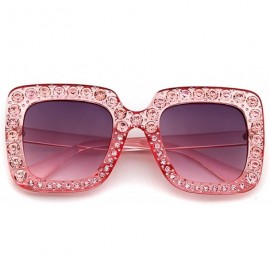 Square Oversized Sunglasses For Women Square Sunglasses With Rhinestone - Transparent Pink - CG1888K2MW2 $9.87