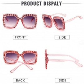 Square Oversized Sunglasses For Women Square Sunglasses With Rhinestone - Transparent Pink - CG1888K2MW2 $9.87