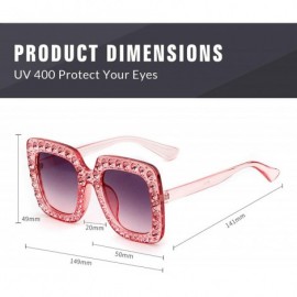 Square Oversized Sunglasses For Women Square Sunglasses With Rhinestone - Transparent Pink - CG1888K2MW2 $9.87