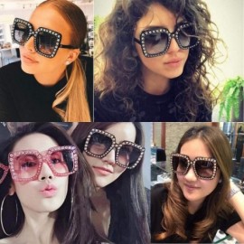 Square Oversized Sunglasses For Women Square Sunglasses With Rhinestone - Transparent Pink - CG1888K2MW2 $9.87