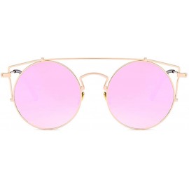 Round Women Men Fashion Round Sunglasses for Outdoor Casual UV Protective Glasses Unisex Eyewear - Gold Frame/Pink Lens - CX1...