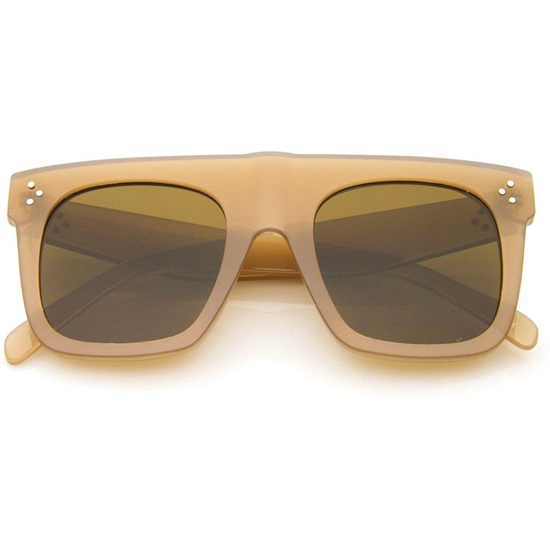 Square Modern Fashion Bold Flat Top Square Horn Rimmed Sunglasses 50mm - Creme / Brown - C212J18FBFH $8.95