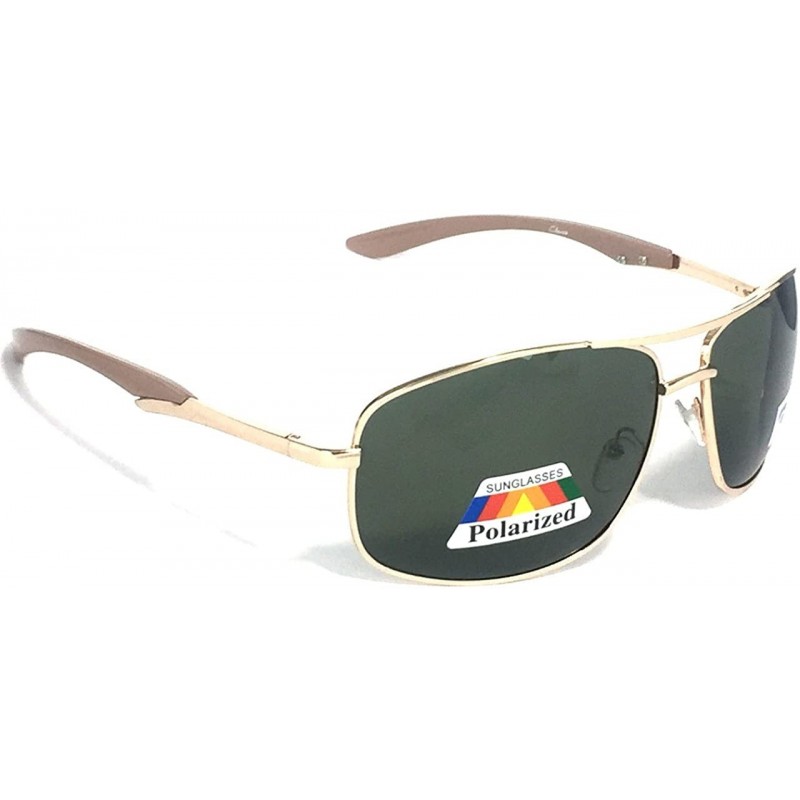 Aviator Unisex Metal Square Polorized Aviator Sunglass - Golden Frame Beige Arm Green Lens - C1180Z7EOZD $18.54