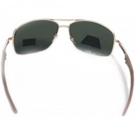 Aviator Unisex Metal Square Polorized Aviator Sunglass - Golden Frame Beige Arm Green Lens - C1180Z7EOZD $18.54