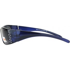 Wrap TAC Polarized Lens Sunglasses Womens Rhinestones Wrap Rectangular UV 400 - Blue (Black) - C519673Y0CS $13.01