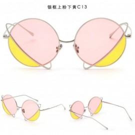 Rimless Trendy Planet Shaped Sunglasses Retro Personality Double Color Pieces Round Sunglasses - Figure 5 - CT18X85DRYR $19.90