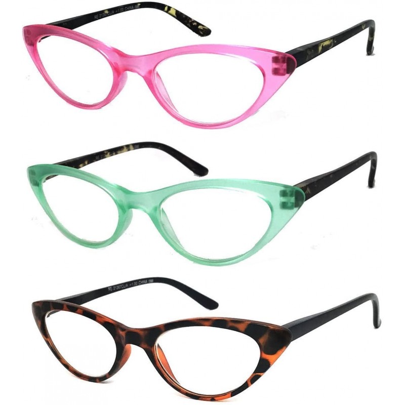 Cat Eye 3 Pairs K04 Retro Woman Cat Eye Full Lens Reading Glasses Spring Temple (Pink/Green/Brown - 1.50) - CK18H22DSL5 $39.98