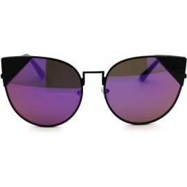 Cat Eye Womens Metal Rim Reflective Lens Cat Eye Tip Round Retro Sunglasses - Black Purple Mirror - CU18UT66S5H $12.30