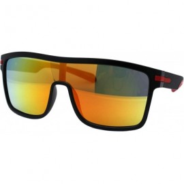 Shield Mens Fashion Sunglasses Square Sporty Shield Style Matte Shades UV 400 - Black Red (Orange Mirror) - CD193XN9QTI $8.72