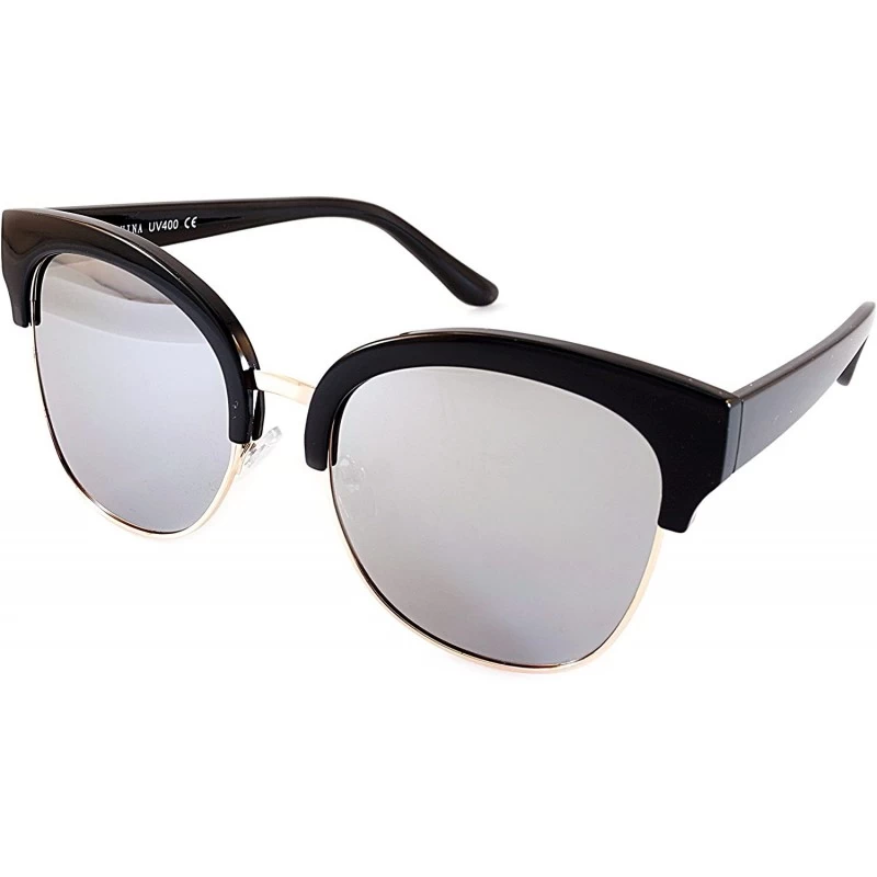 Cat Eye Semi-Rimless Cat-Eye Horn Rimmed Sunglasses Mirrored/Gradient/Smoke Flat Lens A009 - CN193YSCW0Y $9.45