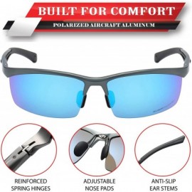 Rectangular Polarized Rectangular Al-Mg Metal Semi Rimless Fishing Sunglasses For Men - Gun Metal - Polarized Ice Blue - CE18...