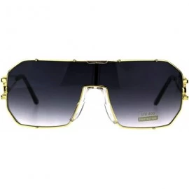 Rectangular Mens Designer Fashion Sunglasses Rectangular Shield Metal Frame UV 400 - Gold (Smoke) - CW18H0O5N3C $10.28