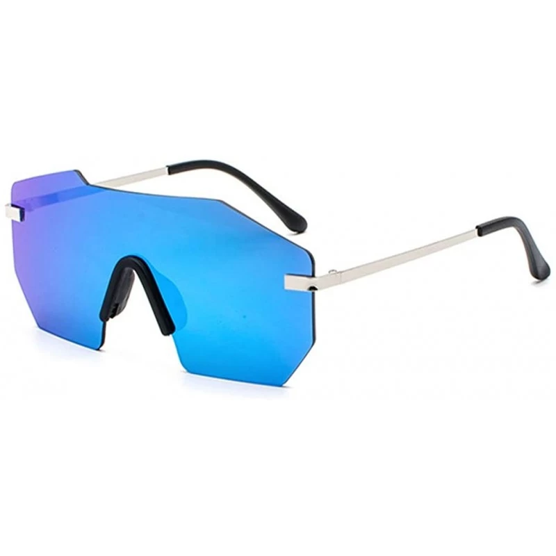 Oversized Men's Sunglasses Big Frame Trendy Sun Glasses Frameless UV400 Eyewear - C4-blue Lens - CU18X8E457A $24.96