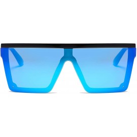 Rimless Oversize Shield Flat Top Square Sunglasses Siamese Rimless Lens LK1717 - C3 Black/Blue - CU193YTWK3E $12.26