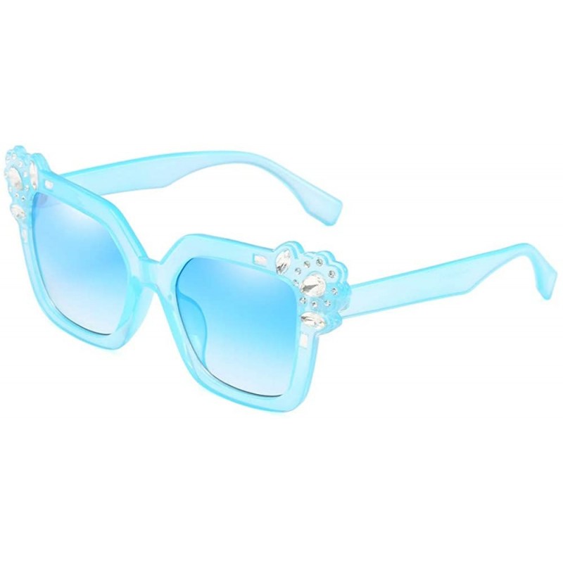 Aviator Neutral Cat Eye Sunglasses Fashion Rhinestone Decoration UV400 Large Frame Eyewear - Blue - C018TQZ3AQH $7.39