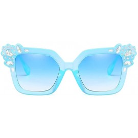 Aviator Neutral Cat Eye Sunglasses Fashion Rhinestone Decoration UV400 Large Frame Eyewear - Blue - C018TQZ3AQH $7.39