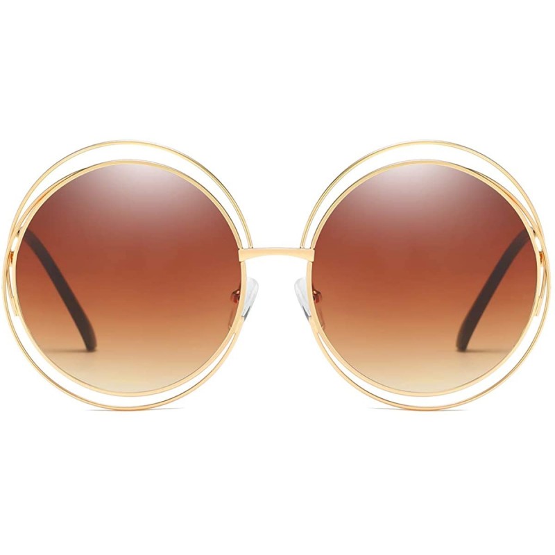 Oval Metal Double Circle Wire Frame Oversized Round Sunglasses for Women - A Gradient Brown - CR19452XQ6S $16.88