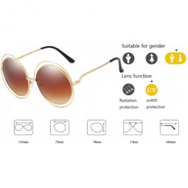 Oval Metal Double Circle Wire Frame Oversized Round Sunglasses for Women - A Gradient Brown - CR19452XQ6S $16.88