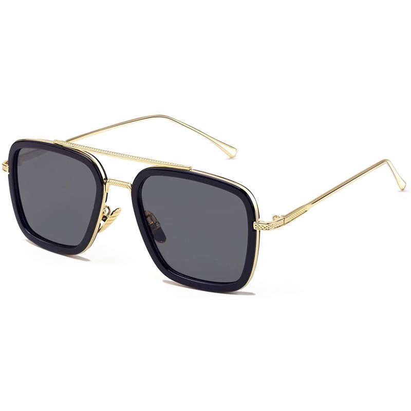 Square Aviator Sunglasses Vintage Gradient Classic - Goldblackgrey - C718ZA0LZ8A $11.53