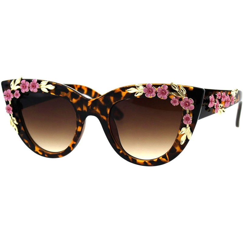 Butterfly Flower Embellished Cateye Butterfly Frame Womens Sunglasses UV 400 - Tortoise - CE18GMQDWEO $12.40