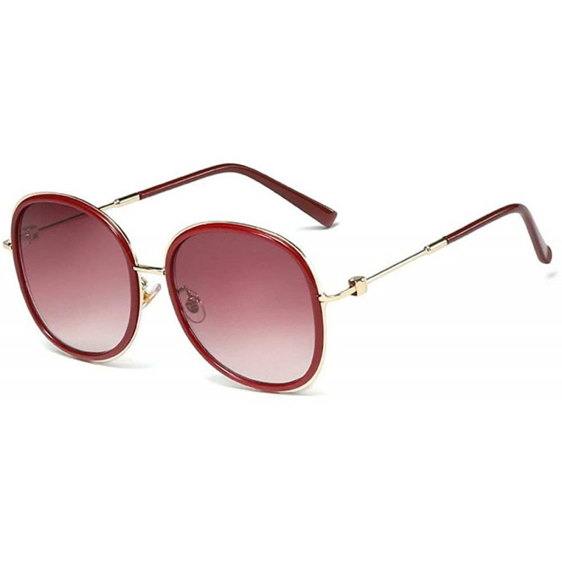 Round 2019 new ladies fashion round metal border retro trend brand designer sunglasses UV400 - Red - CD18SS93ALQ $11.25