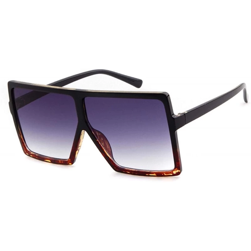 Round Oversized Sunglasses Vintage Retro Designer Shades for Women Men UV400 Glasses - Black Leopard Frame/Grey Lenses - CT18...