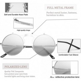 Round Round Sunglasses-Clip Sunglasses With Polarized Lennon Style Circle Sun Glasses - Silver+silver - C918ULWK3K2 $12.78